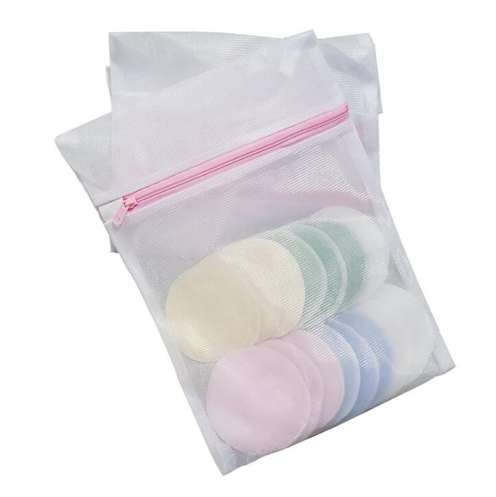 2019 Popular Natural Bamboo Terry  Non Allergic Professional Custom Label Laudray Bag Makeup Remover Pads