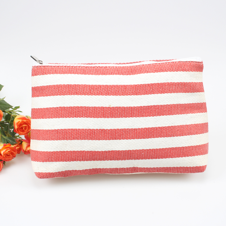 Fashion Red and White Stripe Straw Bag Beach Cosmetic Bag Clutch Straw Bag