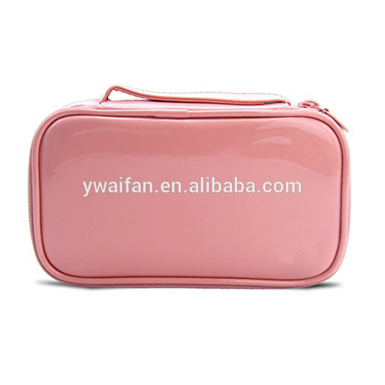 Makeup Brush Cosmetic Organizer Portable 2 layer Makeup Pouch Holder PU Leather Case with Carry Handle for Travel