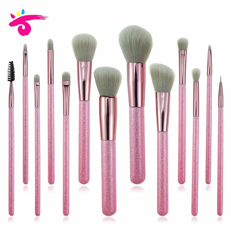 2018 New Fresh Pink Vegan Hair Bling Makeup Brush Set For Girls
