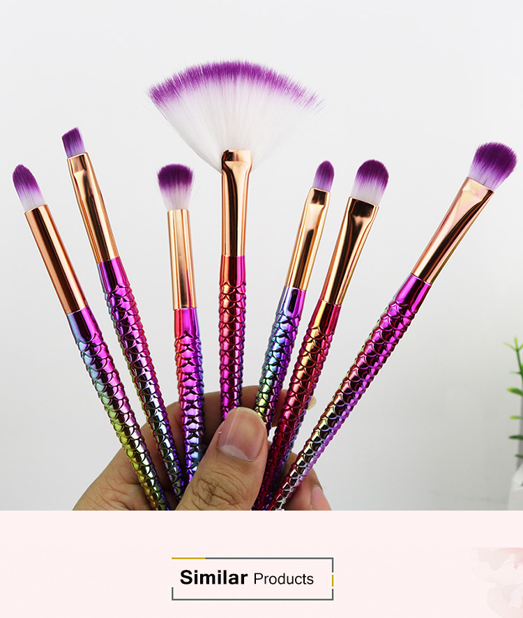 High Quality 7Pcs Complete Mermaid Eye Makeup Brush Set Eyeshadow Blending Fishi Tail Make Up Fan Brush