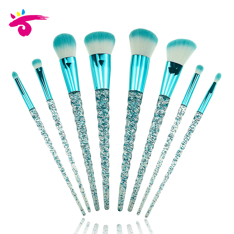 Environmental durable makeup brush private label with unicorn handle and blue &white pretty brush set