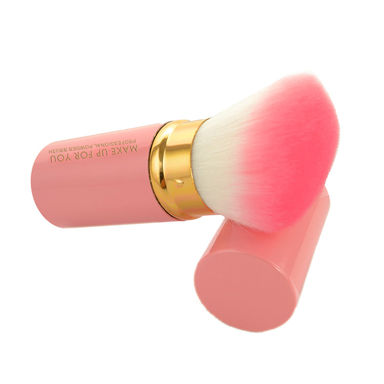 Private Label 1 Pcs Pink Face Angular Blush Retractable Brush With Synthetic Hair