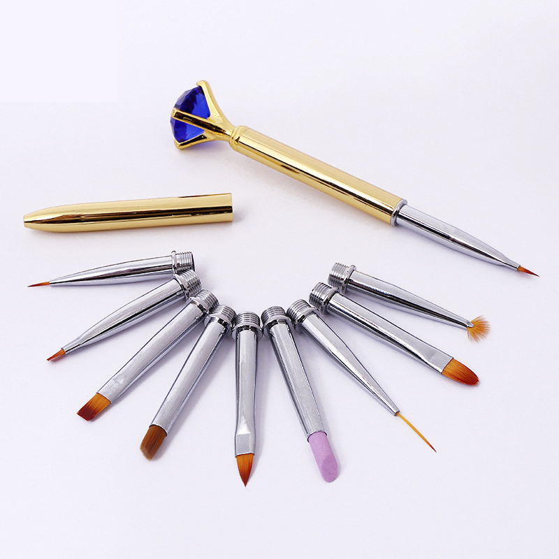 High quality 11pcs nylon hair aluminum handle cute nail gel brush with logo
