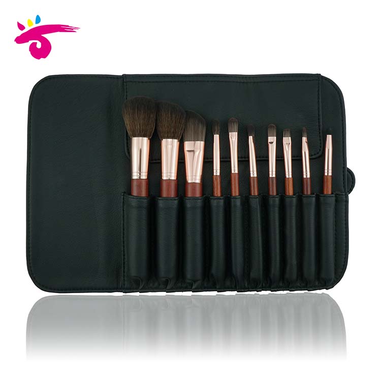 10PCS Rose Golden Makeup brush set with black high quality PU bag Free Design