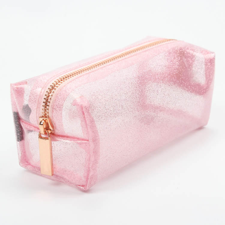 Pink Soft Glitter Cosmetic Bag For Girl Translucence Makeup Pouch Bag