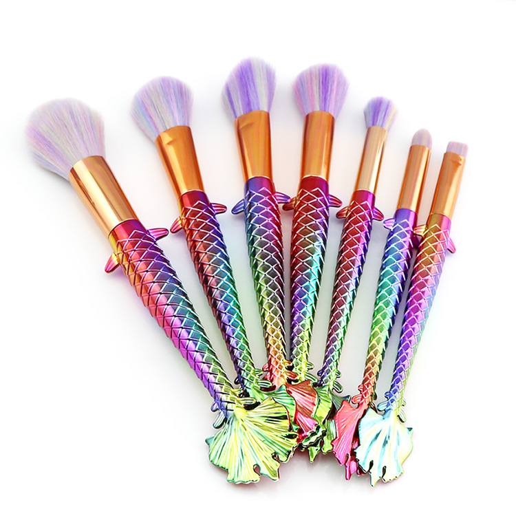 Free Sample 7pcs Mermaid Make up Brushes, Professional Set Brand Cosmetics Brush for Makeup