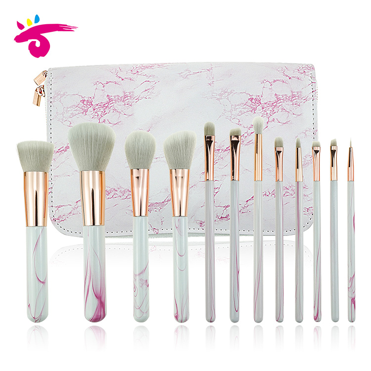 Luxe Marble Brush Collection Pink Marble Cosmetic Brush Set With Zipper Case