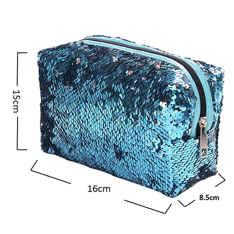New Sequin Cosmetic Bag Color Reversible Sequin Pencil Case Pouch Girls Makeup Container Gift