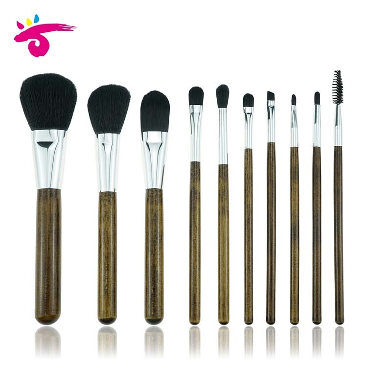 Hot Selling eco wooden vegan makeup brushes denim holder set
