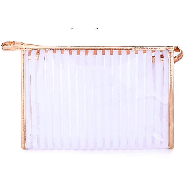 Clear Stripes PVC Makeup Cosmetic Bag Toiletry Storage Pouch Portable Clutch Bag