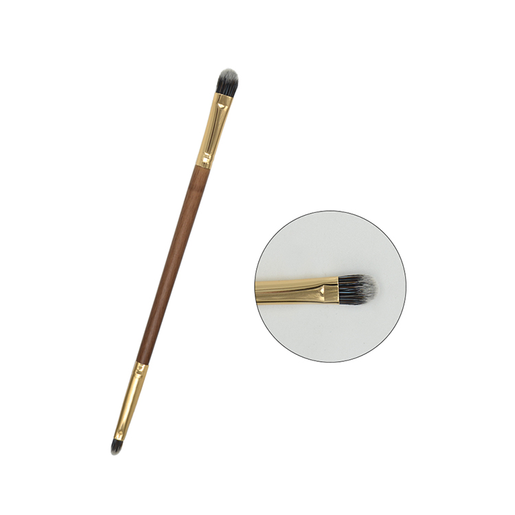 Private Label Single Wood Handle Synthetic Hair Double-head Eyeshadow Brush