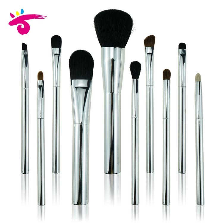 Hand Made Natural Hair Metal Brush Silver Handle Sparkle Makeup Brush Set