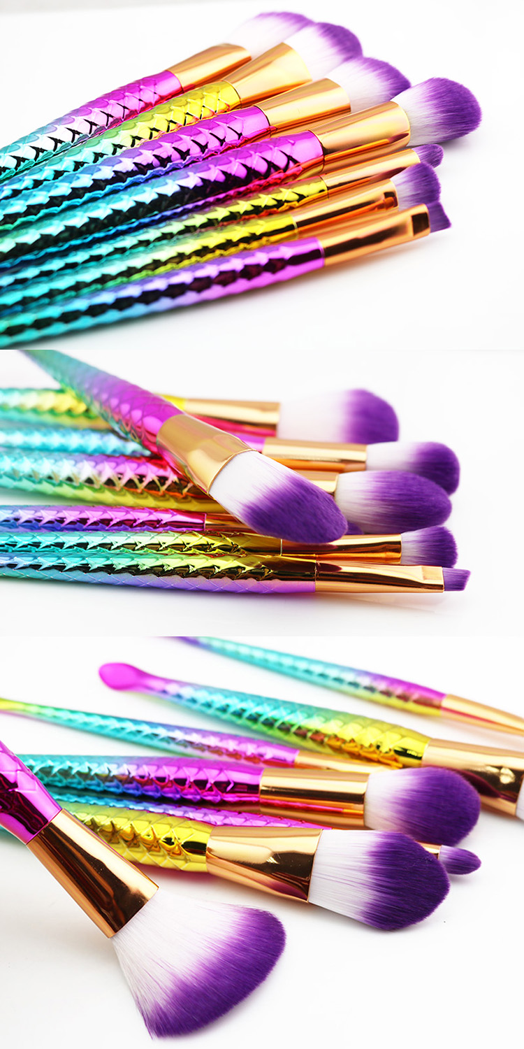Hot Sale 7Pcs Coloful Multipurpose Fish Tail Mermaid Makeup Brushes Set