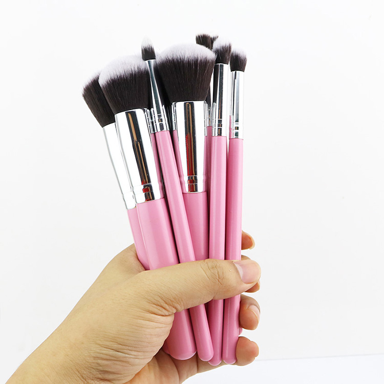 10 pcs Big Pink Kabuki Vegan Makeup Brush Set