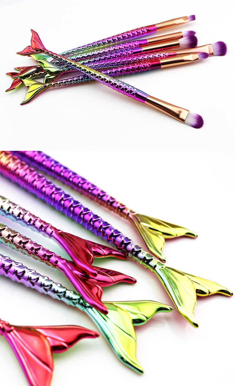 wholesale personalized 6pcs mermaid lip eyebrow brushes makeup