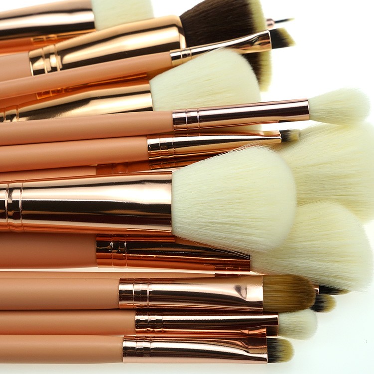 High quality synthetic hair rose gold makeup brushes set with PVC bag