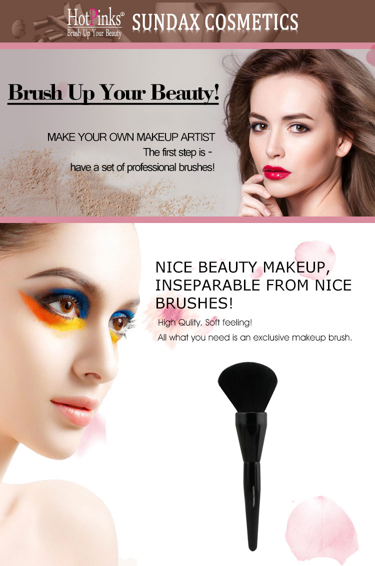 Custom Single Large Soft Hair Private Label Oval Powder Makeup Brush Black