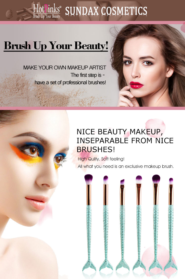 wholesale personalized 6pcs mermaid lip eyebrow brushes makeup