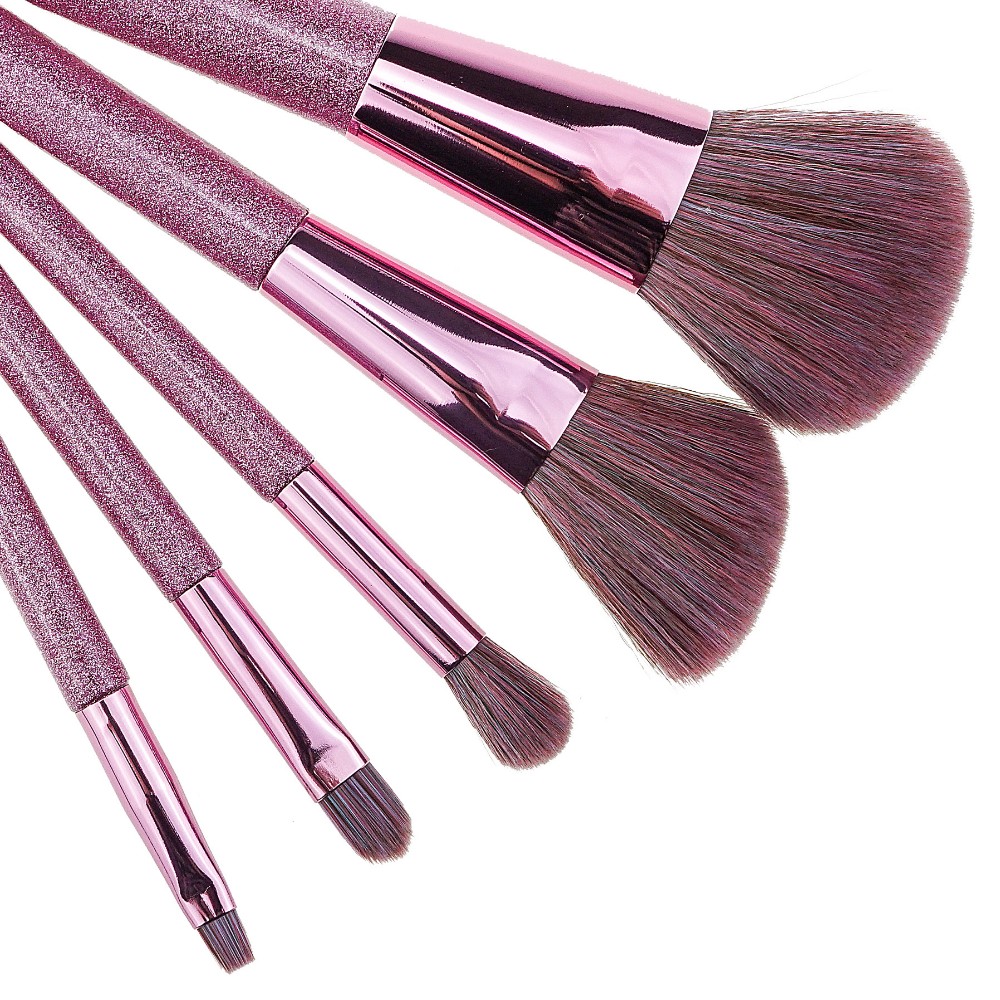 5Pcs Glitter Makeup Brushes Vegan Hair Pink Cosmetic Makeup Brush Set