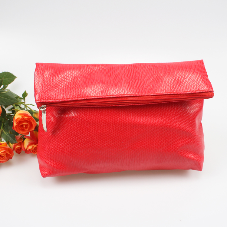 PU Red Bifold Lady Hand Bag Party Clutch Fake Crocodile Hand Bag