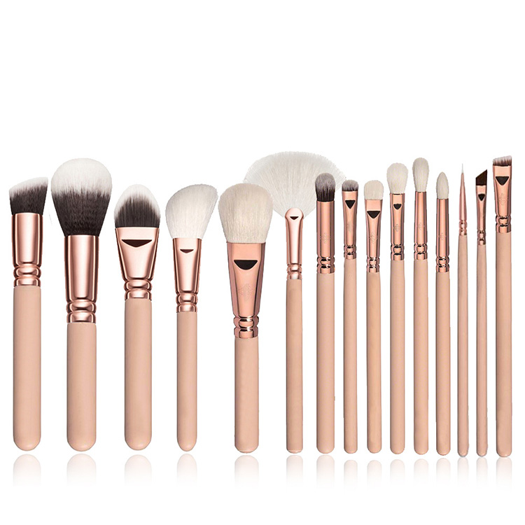 Customized 15pcs Rose Gold Pink Makeup Brushes Set private label Vegan Make Up Tools Powder Foundation Eyes Brush with bag
