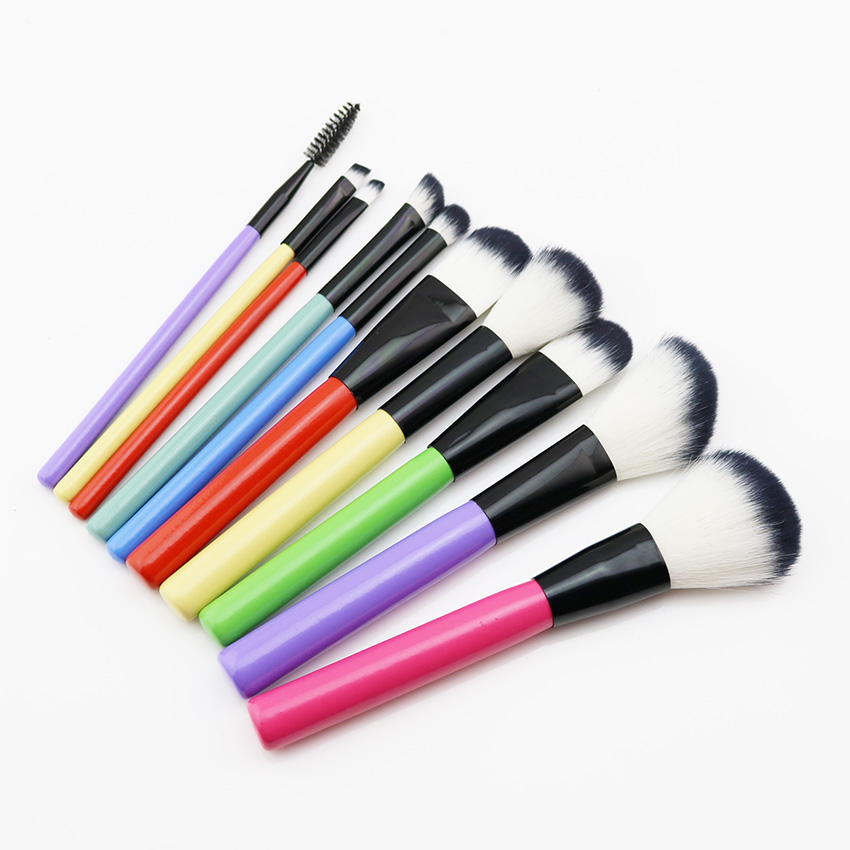 Custom private label cosmetic brush set 10pcs rainbow makeup brushes