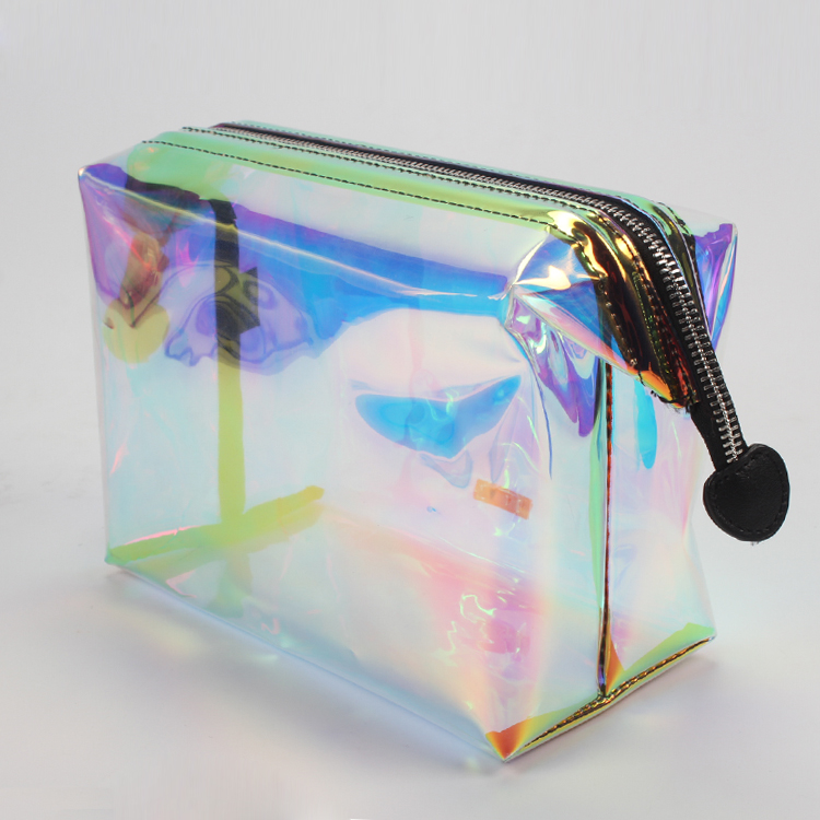 Women Girls Clear Bag Transparent Rainbow Laser Hologram Cosmetic Makeup Travel Wash Bag