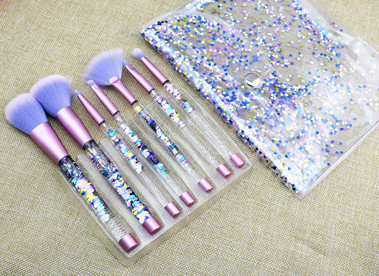 Wholesale New 7 PCS Professional Sequins Kabuki Paillette Cyrstal Liquid Glitter Makeup Brushes Set