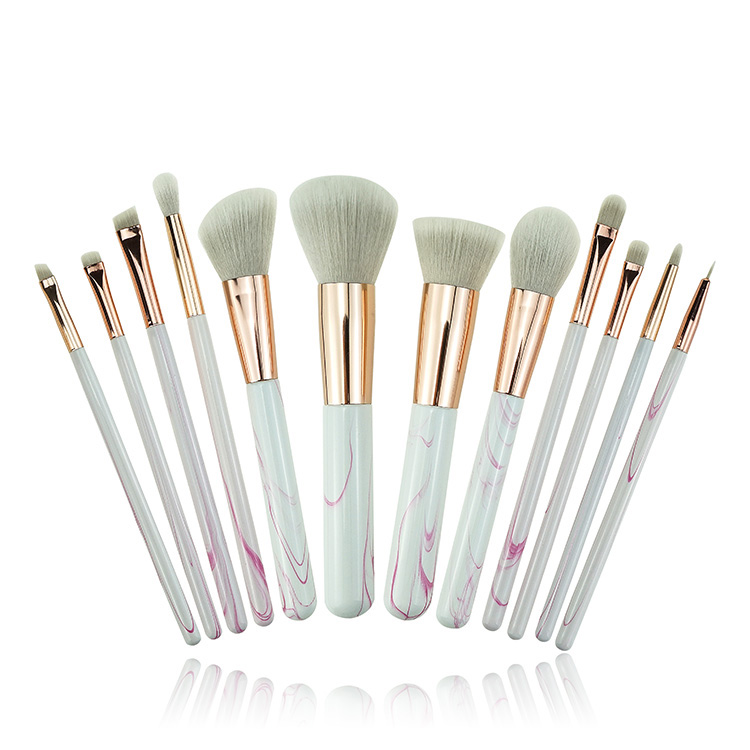 Hot Selling 12pcs Rose Pink Marble Makeup Brush Set With Case Free Sample