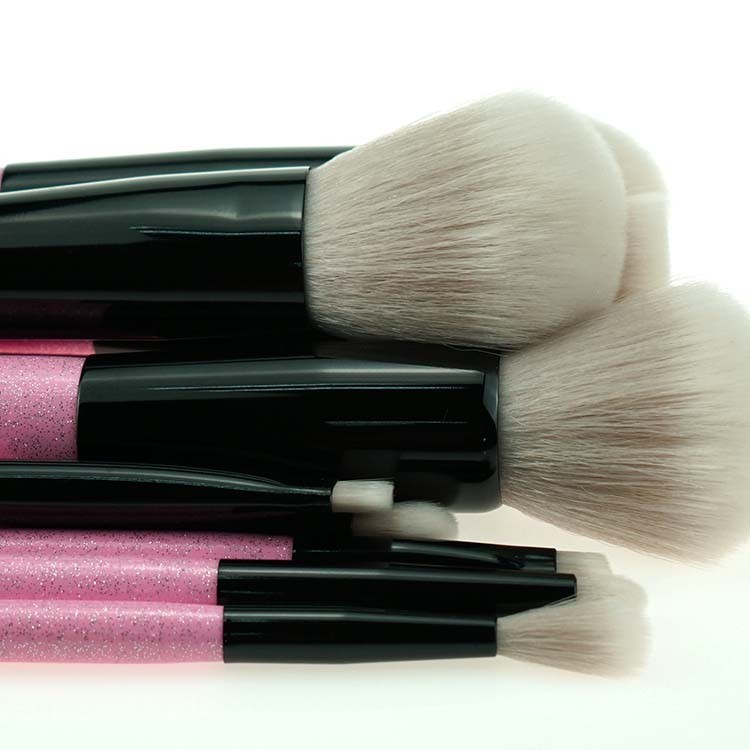12 Pcs Glitter Pink Handle White Hair Bling Vegan Makeup Brushes Set With Box