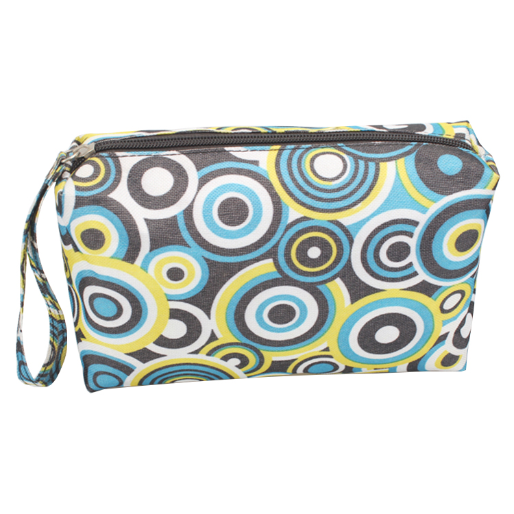 DIY Natural Printed Zipper Top Cosmetic Bag with Bottom Polyester Wristlet Pouch