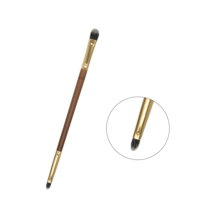 Private Label Single Wood Handle Synthetic Hair Double-head Eyeshadow Brush