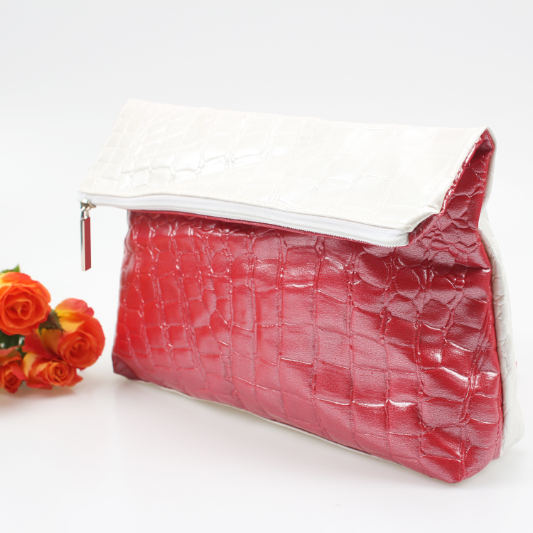 Unique Design Ladies Clutch Bag White and Red PU Foldable Evening Clutch Bag