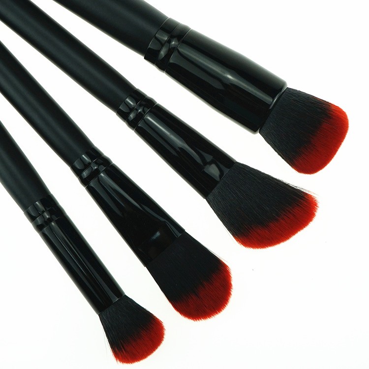 18Piece professional black wooden handle two tone synthetic hair makeup brush set with makeup bag holder