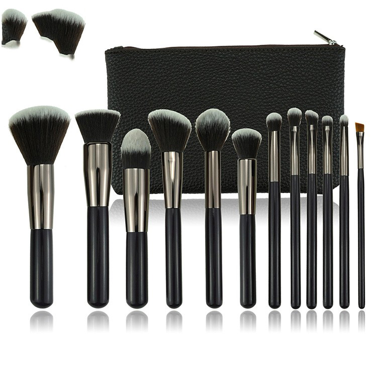 12Pcs Gun Metal Brush Set  Kabuki Private Label Face Brush Set