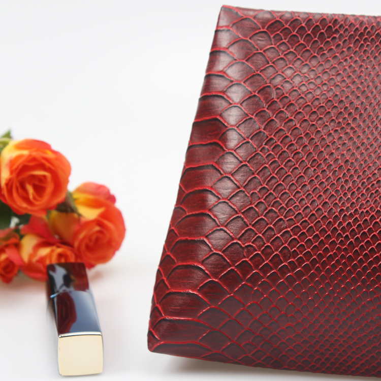 Red Wine Fake Crocodile PU Beauty Pouch Ladies Zipper Cosmetic Beauty Bag
