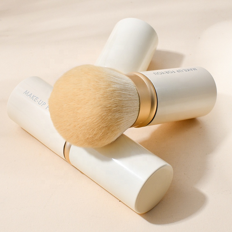 Retractable Kabuki Makeup Brush Goat Hair Like Synthetic Kabuki White Makeup Powder Brush