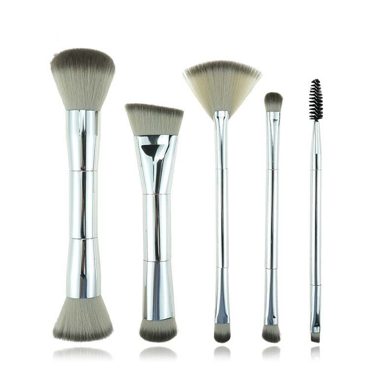 5 Pieces aluminum ferrule double ended makeup brush set