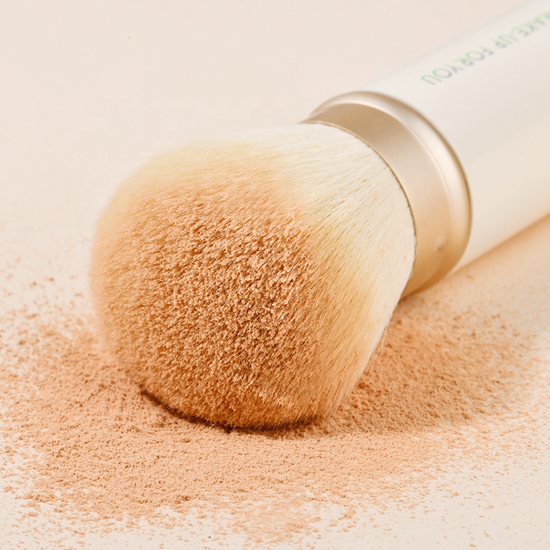 Retractable Kabuki Makeup Brush Goat Hair Like Synthetic Kabuki White Makeup Powder Brush