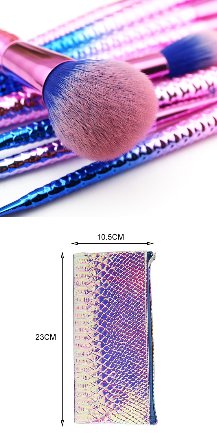 New Pro 10PCS Pink Fish Tail Mermaid Makeup Brushes Set Professional Kabuki Beauty Make Up Brush With Novelty Rainbow Pouch Bag