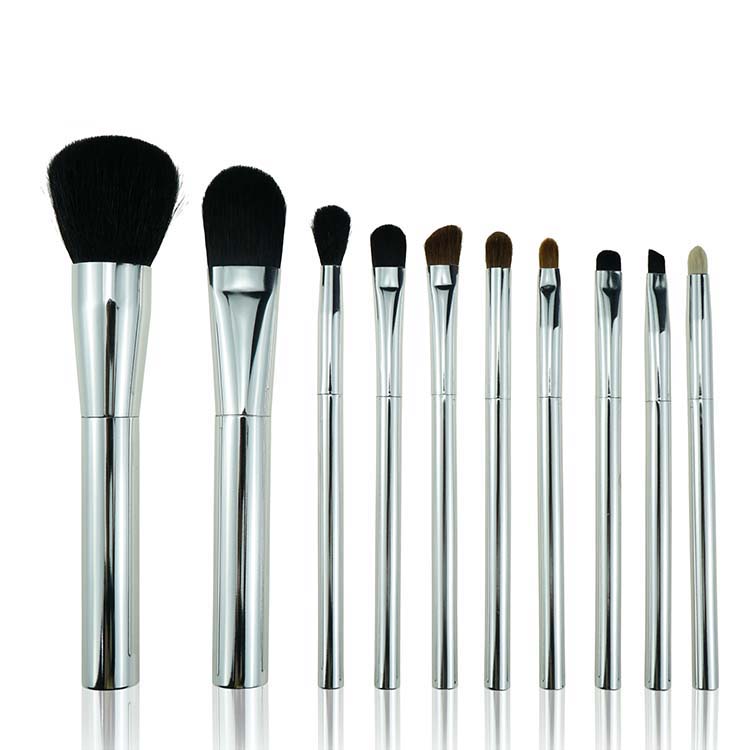 10 Pieces Natural hair Metallic Makeup Brush set for  Makeup  Artist professional use