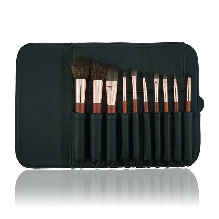 High Quality Nylon Hiar Makeup Brush Rose Golden With Leather Case