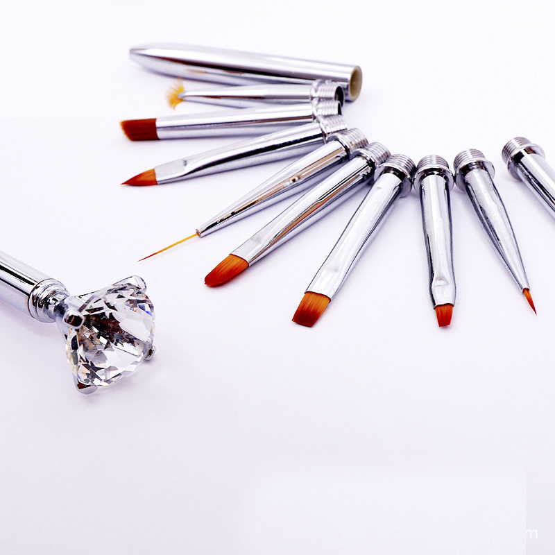 High quality 11pcs nylon hair aluminum handle cute nail gel brush with logo