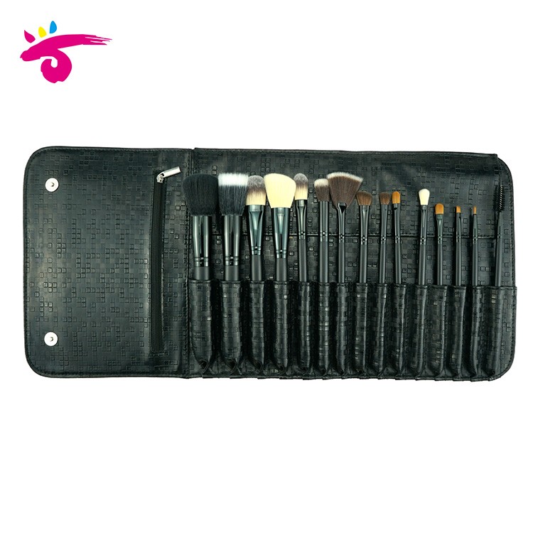 Wholesale customize 15pcs black makeup brush set belt for women