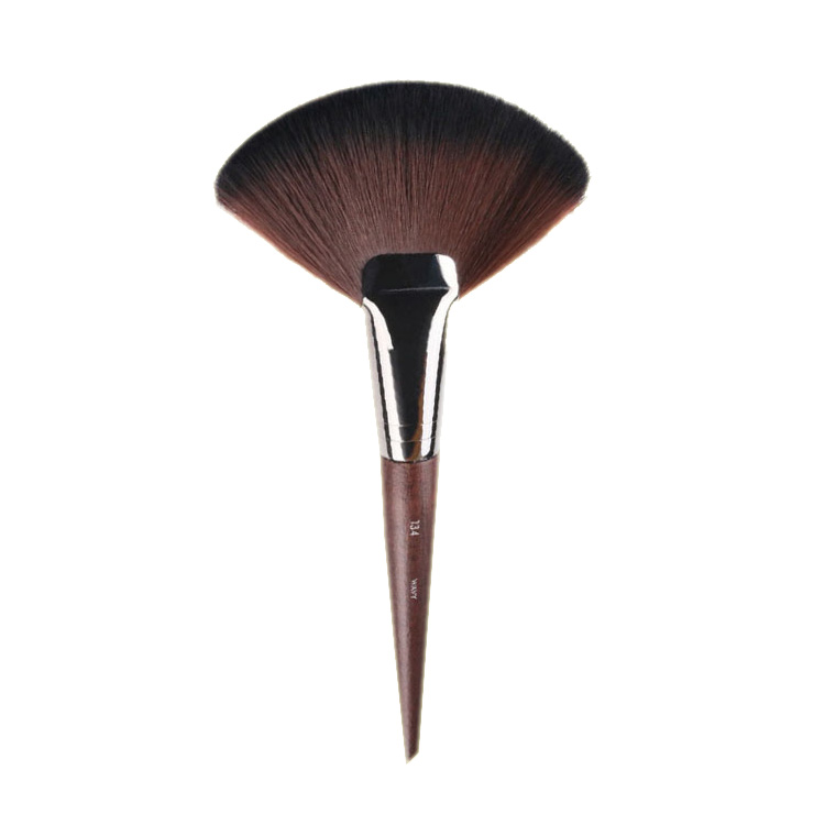High Quality Custom Single Wooden Soft Synthetic Hair Face Makeup Fan Brush
