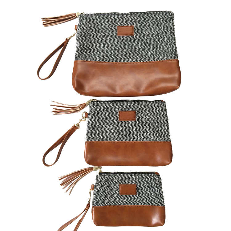 Fabric and PU Wrist Wallet Handbag Cellphone Bag Storage Pouch with Wrist Strap