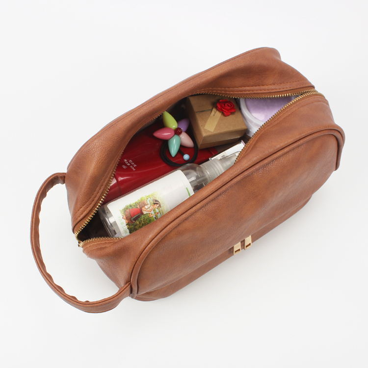 Double Layer Travel Toiletry Bag for Men Shaving Kit Organizer PU Leather Toiletry Bag