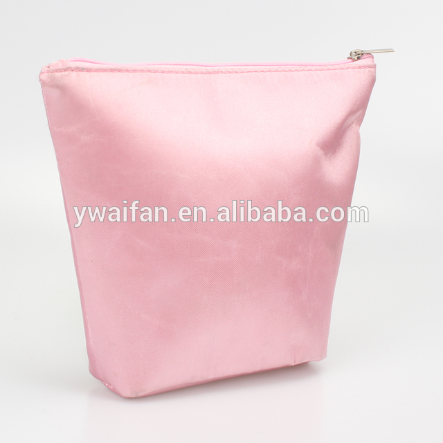 Printed Pink Satin Zipper Travel Toiletry Bag Women Cosmetic Makeup Bag