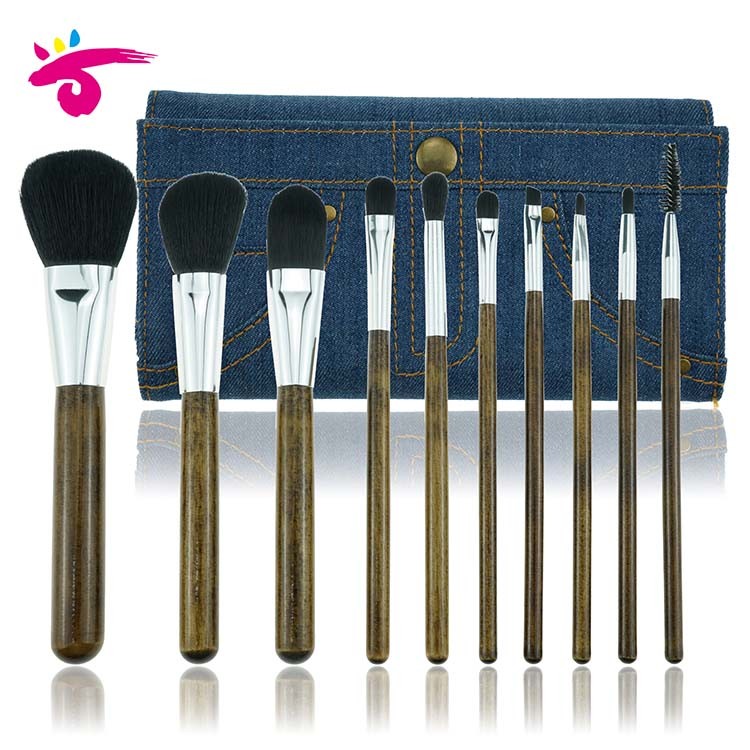 10 Piece Brown Wood Brush Best Selling Products Make Up Kit With Bag